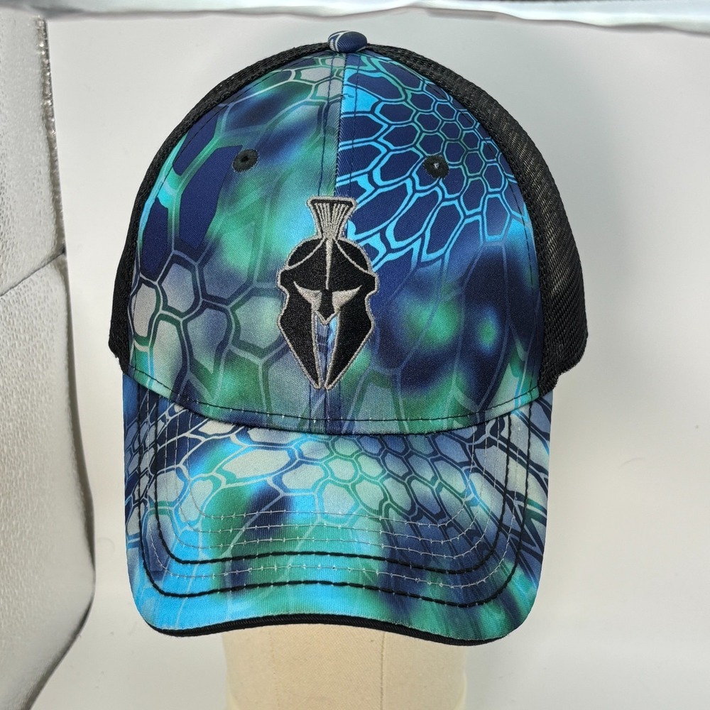 Kryptek Trucker Hat Camo Spartan Logo Snapback Cap Blue Green Mesh OS Adjustable